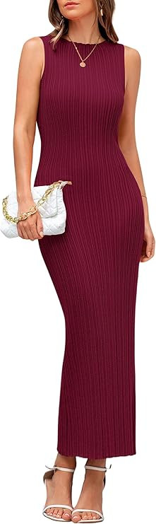 PRETTYGARDEN Women's 2026 Summer Casual Maxi Dresses Ribbed Knit Sleeveless Bodycon Elegant Going... | Amazon (US)