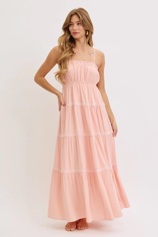 Light Pink Lace Tiered Sleeveless Maxi Dress | PinkBlush Maternity