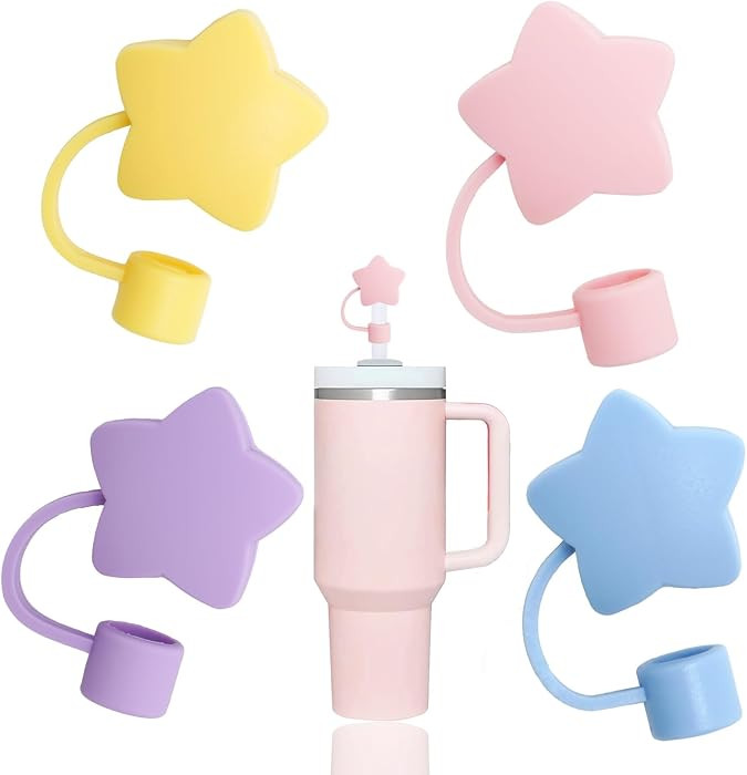 4 Pcs Lovely Star Straw Covers Cap Toppers Compatible with Stanley 30&40 oz Tumbler Cup,Reusable Cute Silicone Straws Tips Lids Protectors for 0.4 in/10mm Stanleys Cups Accessories | Amazon (US)