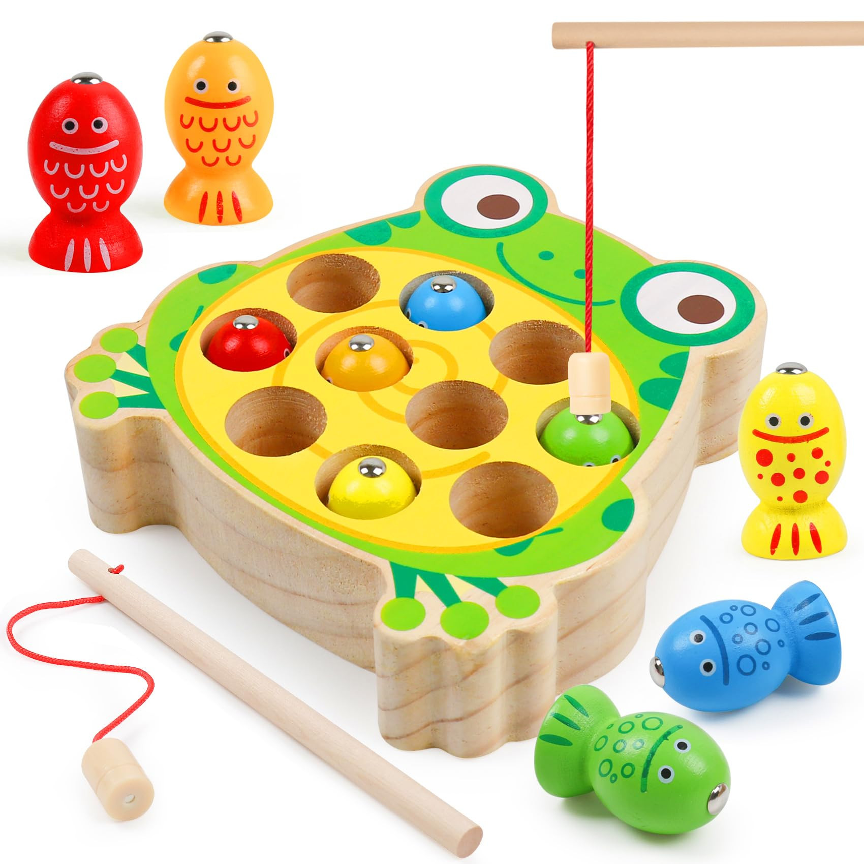 Magnetic Wooden Fishing Game - Toddlers, Wooden Frog Magnets, Color Sorting Puzzle, Montessori Pr... | Amazon (US)
