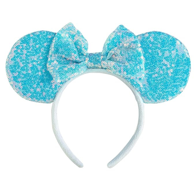 CHuangQi Mouse Ears Headband with Bow, Double-sided Sequins, Glitter Hair Band for Birthday Party... | Amazon (US)
