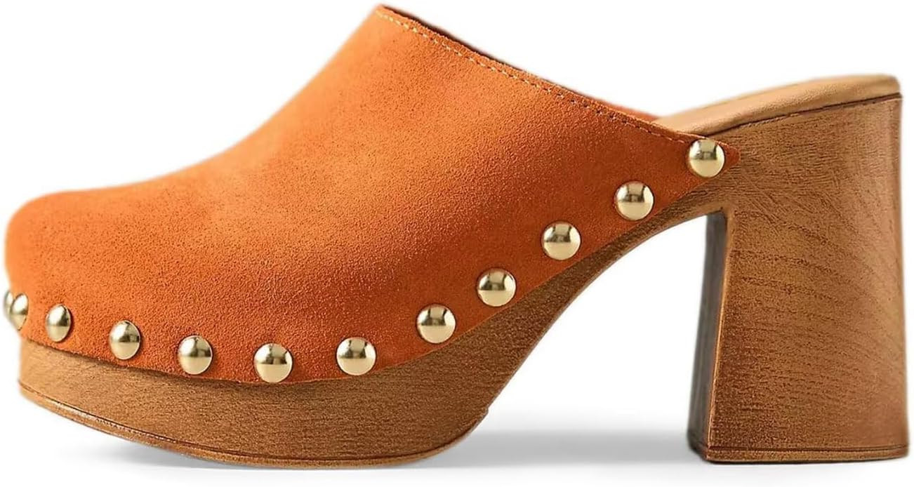 Agodor Women's Platform Clogs Round Toe Studded High-Heeled Sandals Slip On Chunky Platform Mules... | Amazon (US)