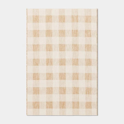 4'x6' Gingham Check Rectangular Woven Outdoor Area Rugs Tan - Room Essentials™ | Target