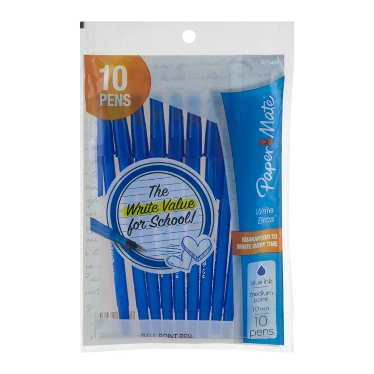 Paper-Mate Write Bros Blue Ink Medium Point 1.0 mm Ballpoint Pens - 10 CT | Walmart (US)
