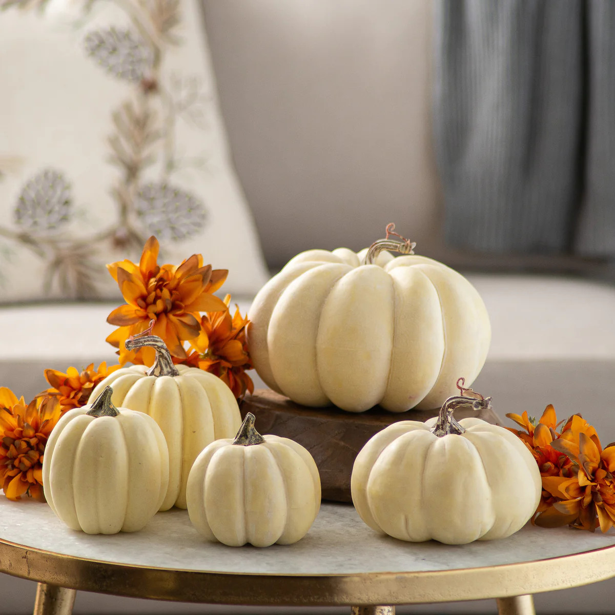 Cream Weathered Thanksgiving Harvest Halloween Pumpkin Set | Darby Creek Trading