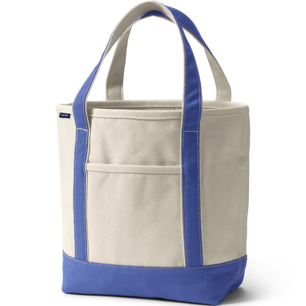 Natural Open Top Canvas Tote Bag - Natural/True Blue - One Size | Lands' End Business Outfitters