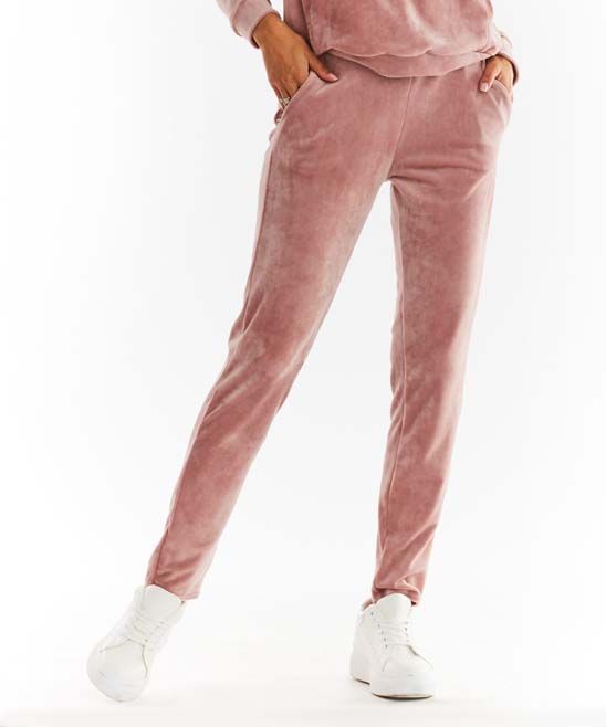 Awama Women's Sweatpants pink - Pink Velvet Pocket Sweatpants - Women | Zulily