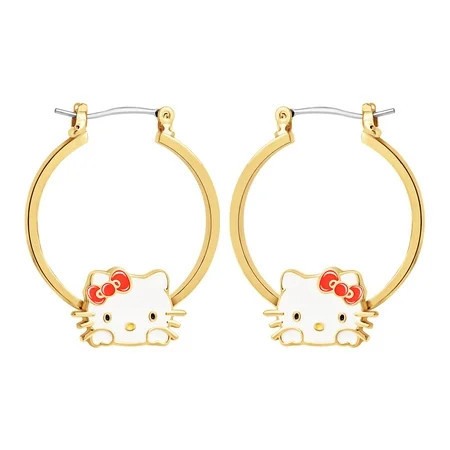 Hello Kitty Girls/Tween Hoop Gold Plated and Enamel Earrings | Walmart (US)