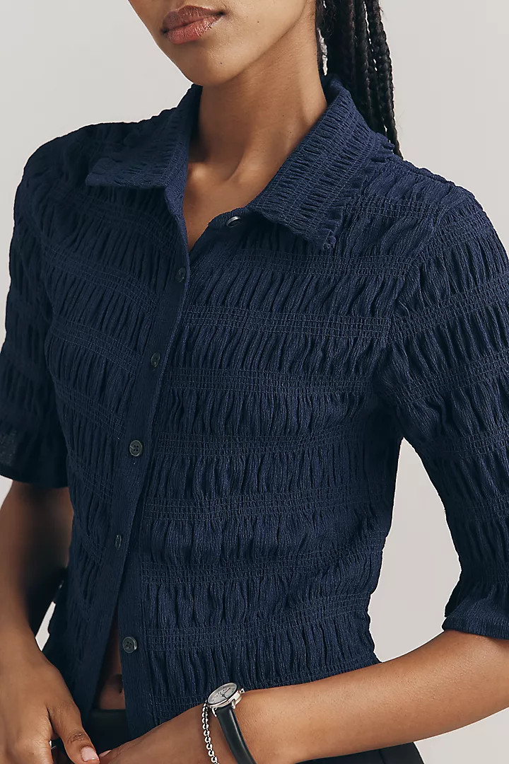 Maeve Smocked Button-Front Top | Anthropologie (US)