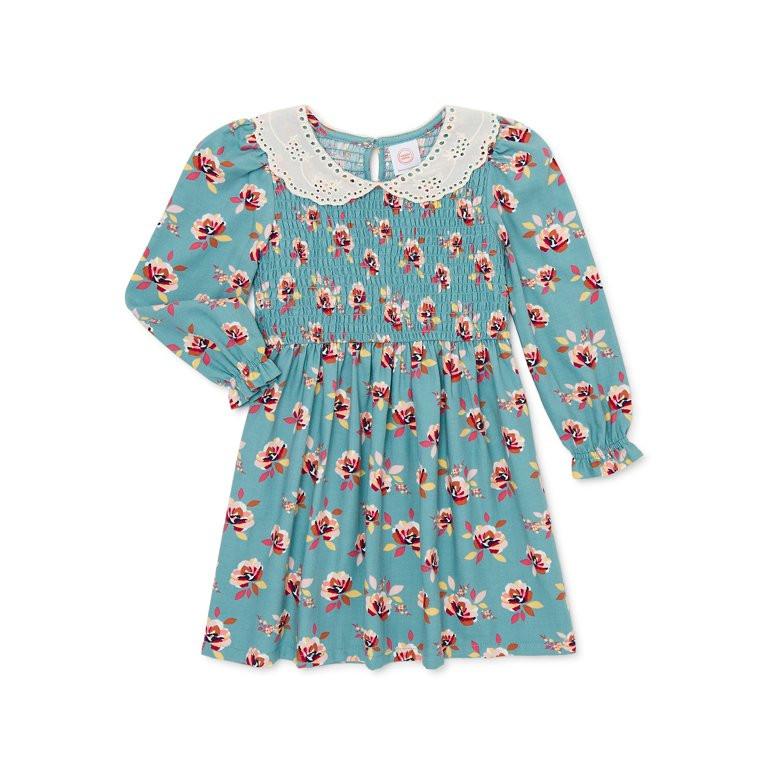 Wonder Nation Baby and Toddler Girls Long Sleeve Smocked Dress, Sizes 12M-5T - Walmart.com | Walmart (US)