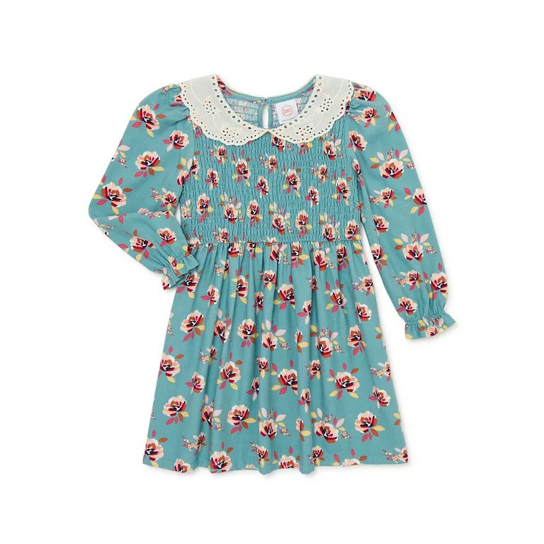 Wonder Nation Baby and Toddler Girls Long Sleeve Smocked Dress, Sizes 12M-5T - Walmart.com | Walmart (US)