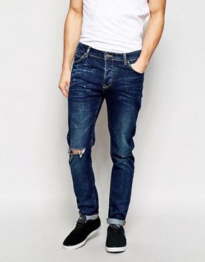 ASOS Skinny Jeans In Dark Wash With Rips | ASOS US