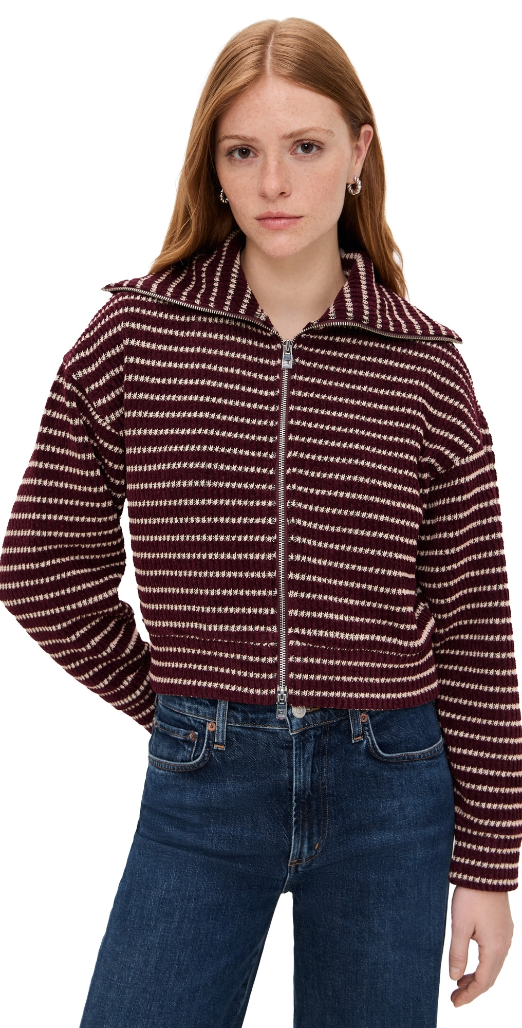 Madewell Zip Up Knit Jacket Pomegranate Stripe S | Shopbop