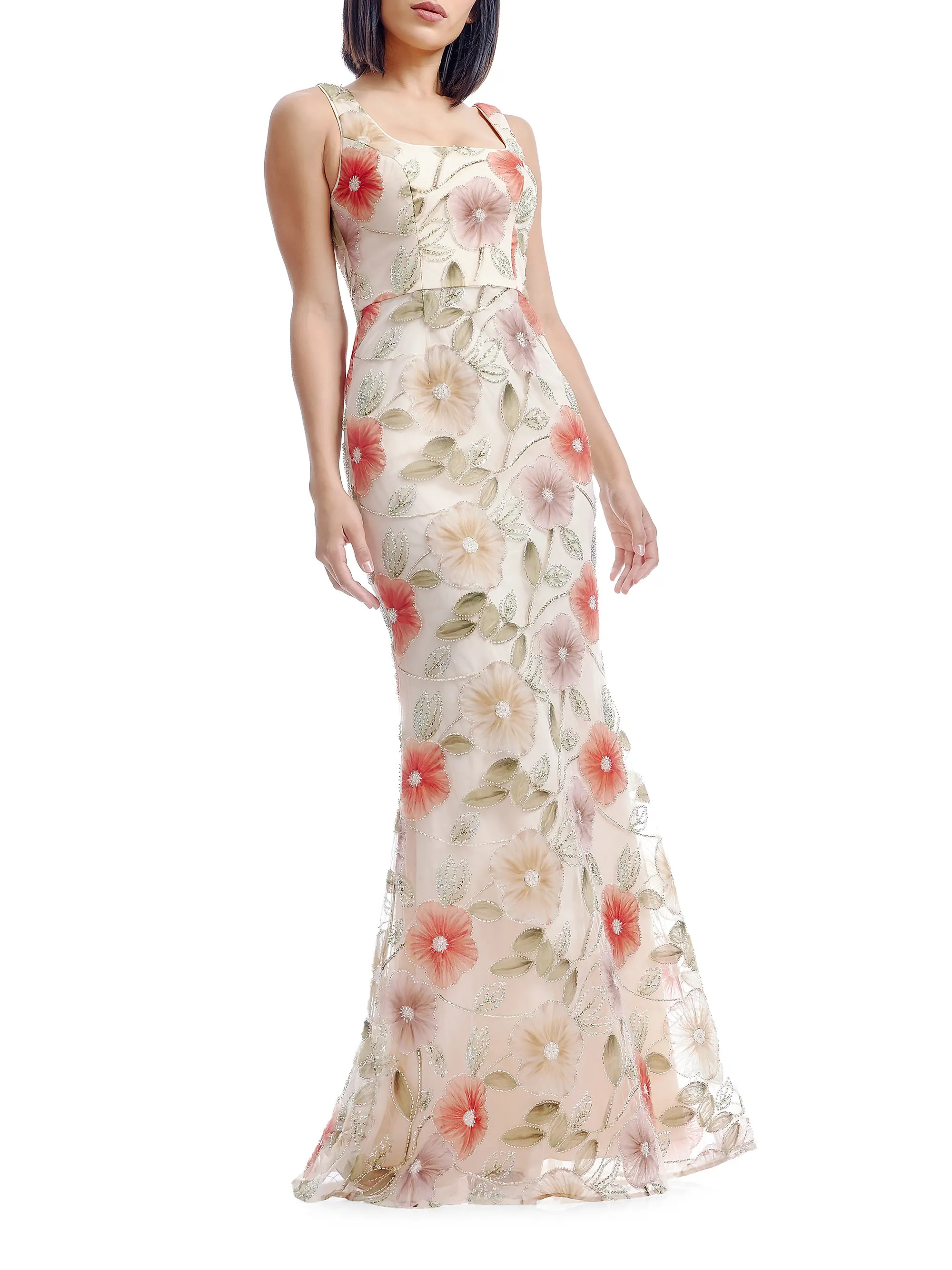 Shop Dress The Population Tyra Embellished Floral Sleeveless Mermaid Gown | Saks Fifth Avenue | Saks Fifth Avenue