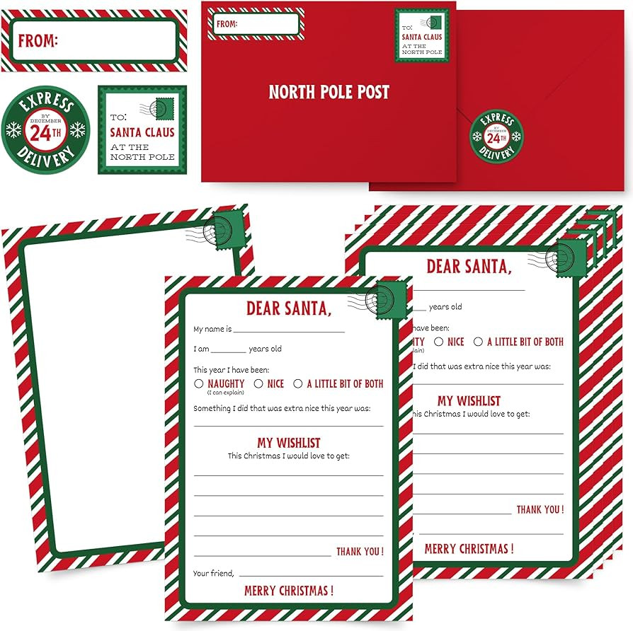 Letters To Santa - 10 Pack - Red & Green Letters To Santa Kit - Large Double Sided 5.75" x 8" Off... | Amazon (US)