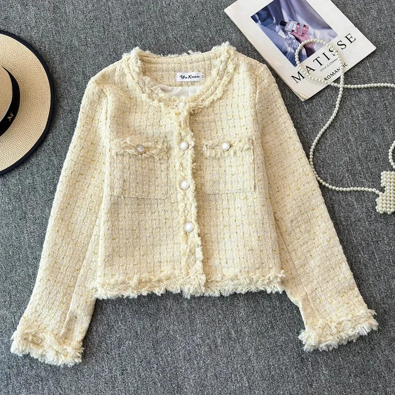 Save Big on Bulk Womens Short Tweed Jacket Autumn And Winter Casual Shiny Silk Jacket Coarse Twee... | DHGate