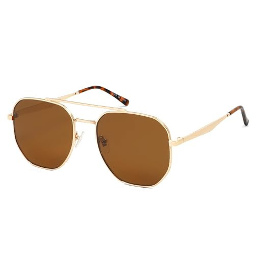 SOJOS Classic Square Aviator Sunglasses for Women Men Retro Hexagon UV400 Protection Shades SJ1222, Bright Gold/Brown | Amazon (US)