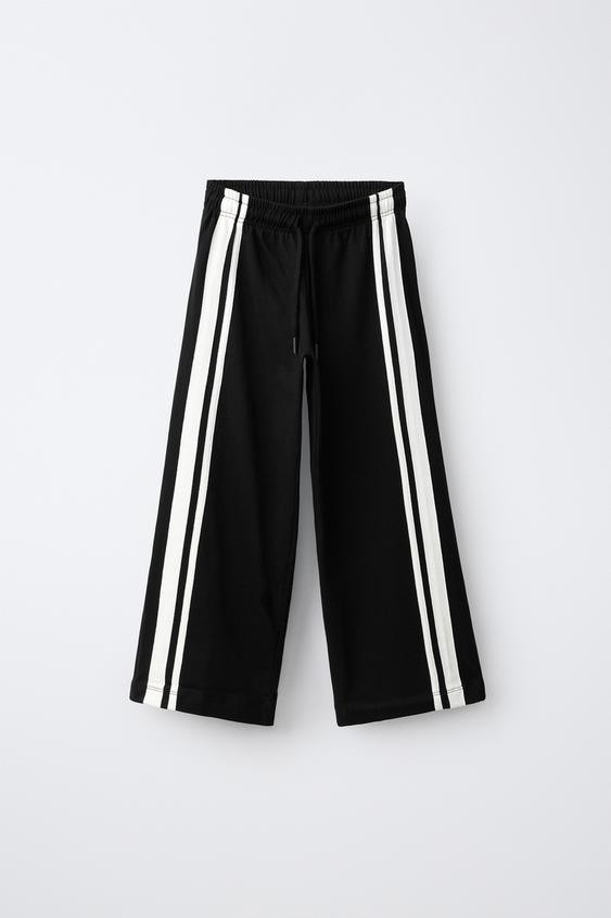 Zara - Wide Leg Pants With Side Stripes - Black - 9-10 Years (55,1 Inches) - Kids | Zara US