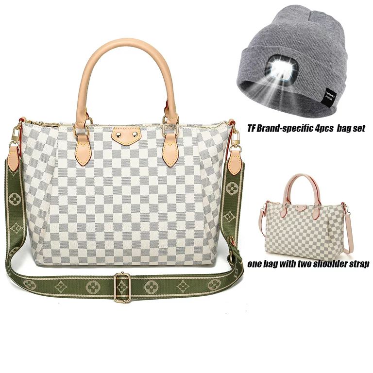 TWENTY FOUR Women Bags Checkered Shoulder Tote bag 4pcs With 2 Shoulder Straps, Unisex Led Beanie... | Walmart (US)