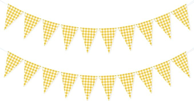 Yellow Gingham Banner for Picnic, BBQ Themed Party Decorations, Yellow and White Checkered Buntin... | Amazon (US)