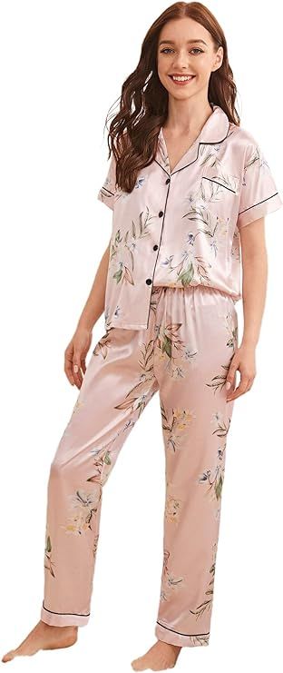 Milumia Women's Pajamas Set Button Down Sleepwear Short Sleeve Nightwear Pants Loungewear | Amazon (US)