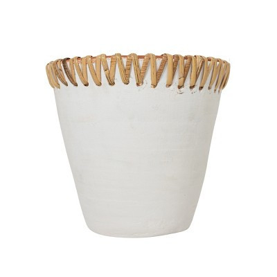 White Planter Terracotta with Woven Cane by Foreside Home & Garden | Target