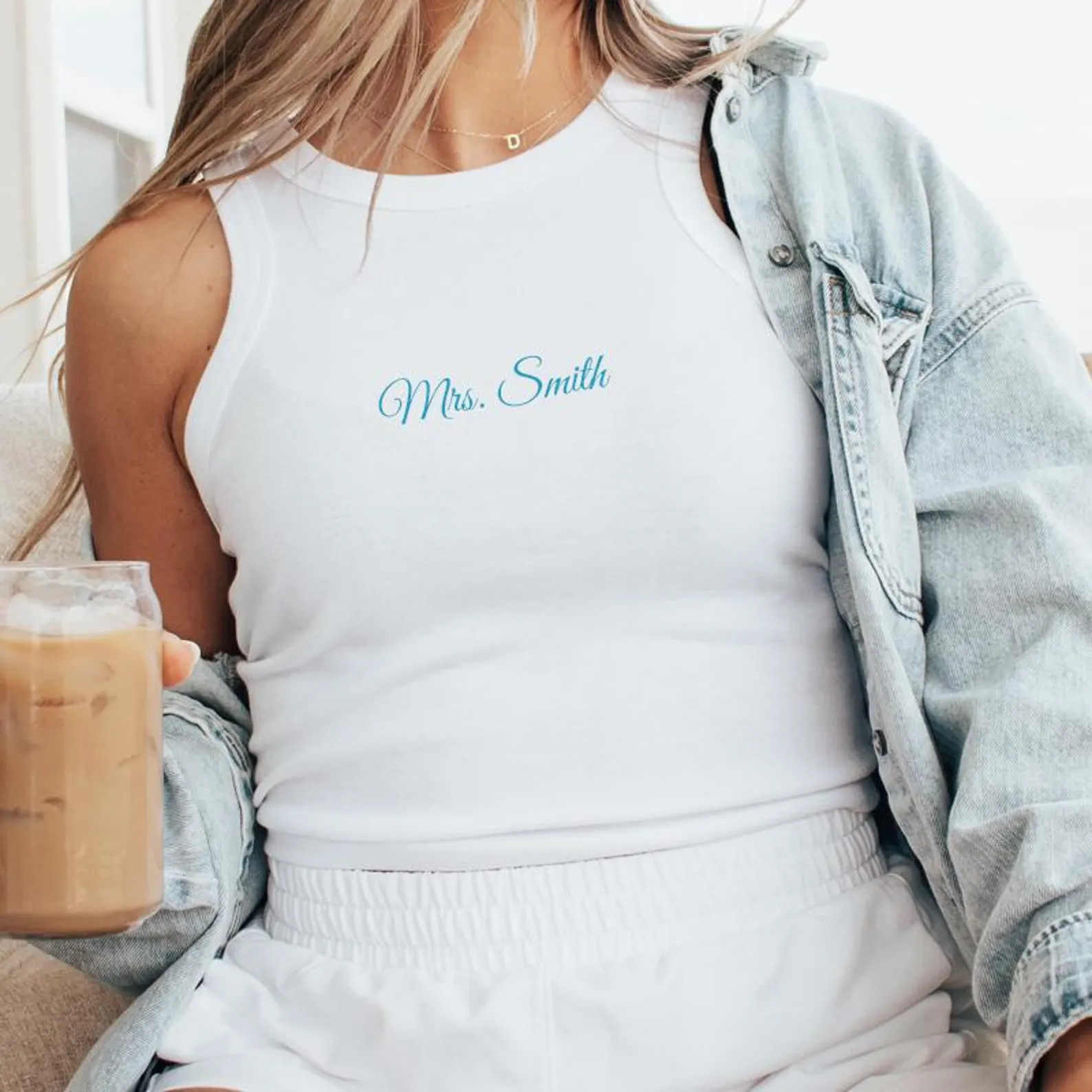 Embroidered Spaghetti Strap Tank Top Mrs. Tank Bride T-shirt Bridal Shower Gift Engagement Gift B... | Etsy (US)