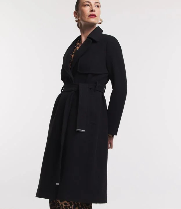 Casaco Trench Coat com Manga 7/8 e Cinto Faixa Preto | Renner (BR)