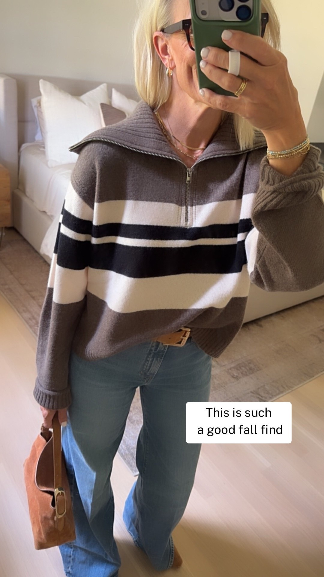 I keep coming back to this easy fall outfit formula: a great sweater, classic denim, and simple accessories. The chocolate brown and cream stripes add a little personality, while the jeans keep the look casual and wearable for errands, lunch, or everyday plans.

It’s the kind of combination that makes getting dressed feel easy—and each piece can be styled so many different ways.

#LTKootd #LTKOver40 #LTKgrwm