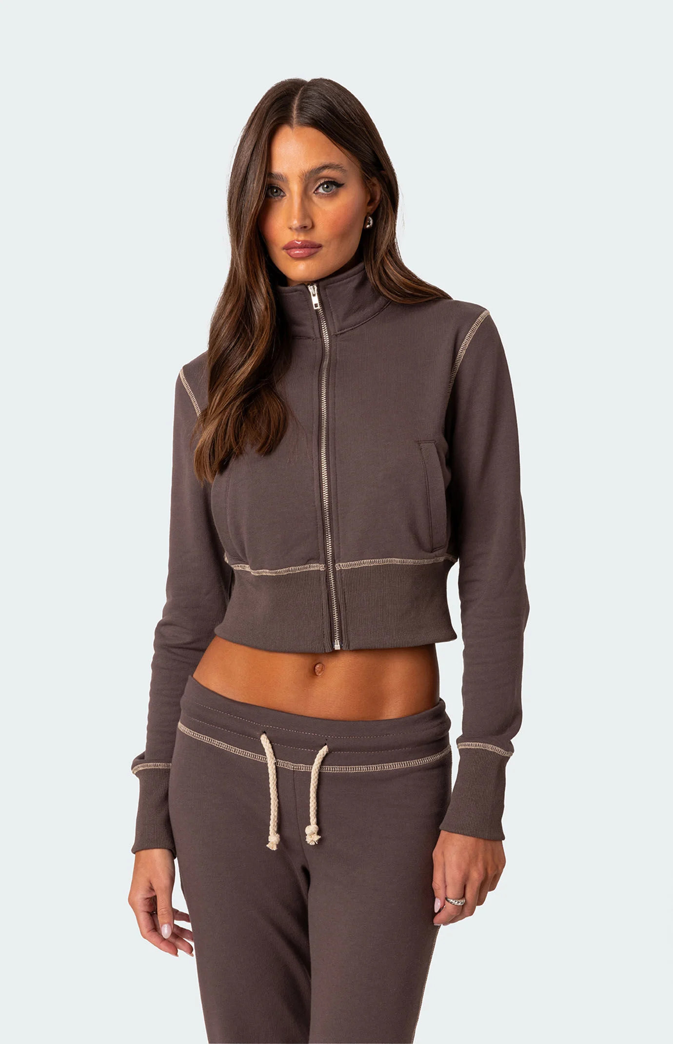 Edikted Women's Alexia Zip-Up Sweatshirt in Brown - Size XS | PacSun