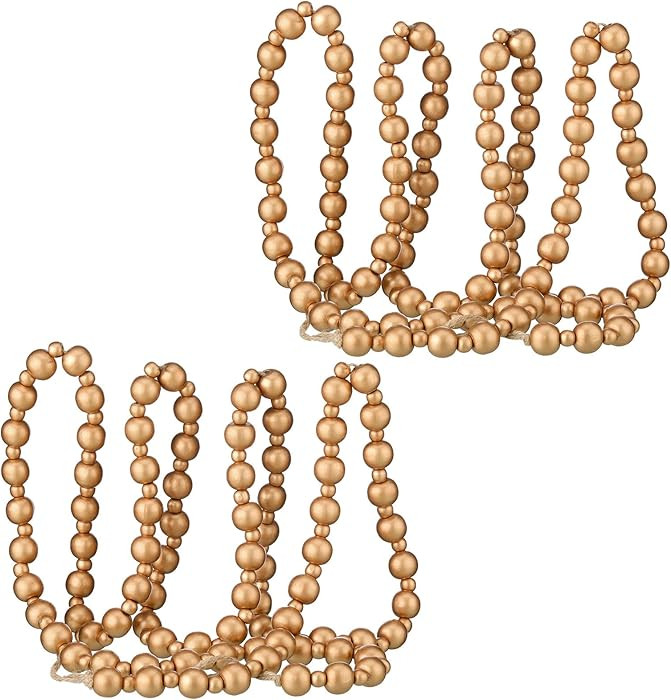 2 Pcs/ 14.4 Feet Christmas Wooden Beads Garland Xmas Wooden Tree Beads Rustic Round Craft Decorat... | Amazon (US)