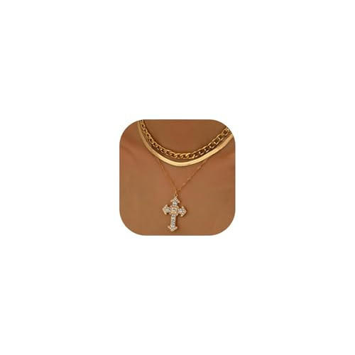 Arrow Women Cross Gold Necklaces Layered Chunky Gold Cross Pendant 14k Gold Choker Necklaces With Cubic Zirconia Christmas Christian Jewelry Chain | Amazon (US)