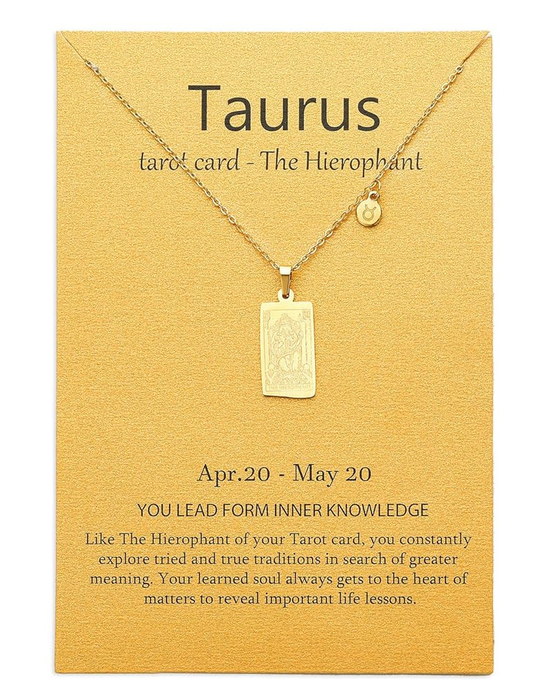 14k Gold Plated Zodiac Sign with Tarot Card Pendant Necklace Birthday Gift for Women | Amazon (US)