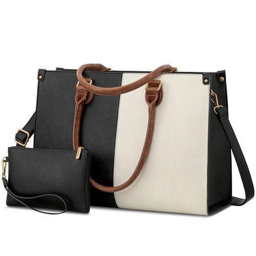 LOVEVOOK Laptop Bag for Women,15.6 Inch Laptop Tote Work Bags for Women, Vintage Leather Computer Bag Large Capacity Office Briefcase, Business Handbag Shoulder Bag 2PCs | Amazon (US)