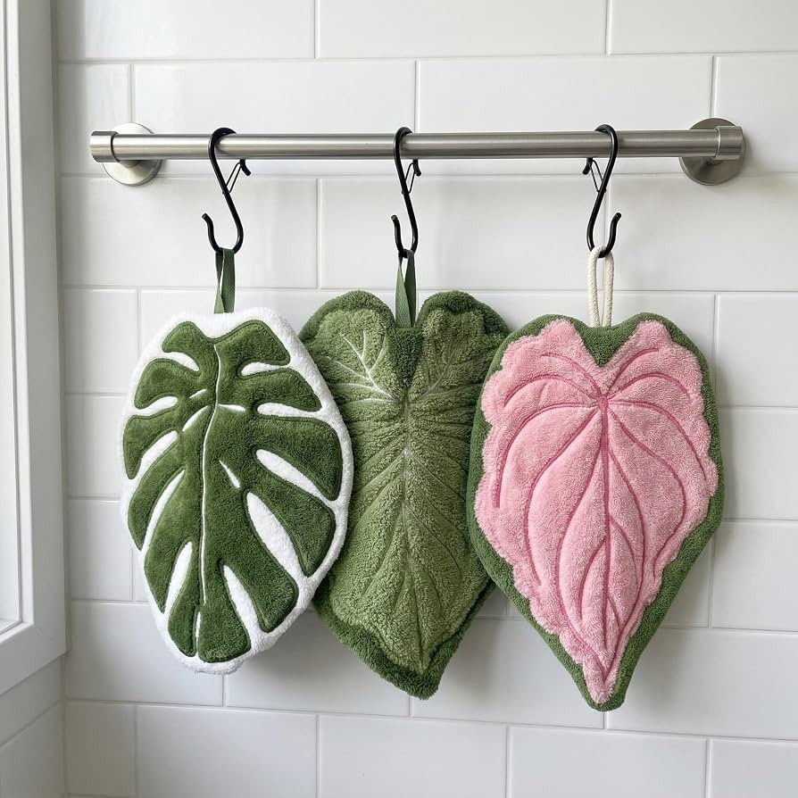 Sisher 3 Pack Leaf Hand Towel with S Hanging Loop,Soft Absorbent Hand Towel | Amazon (US)