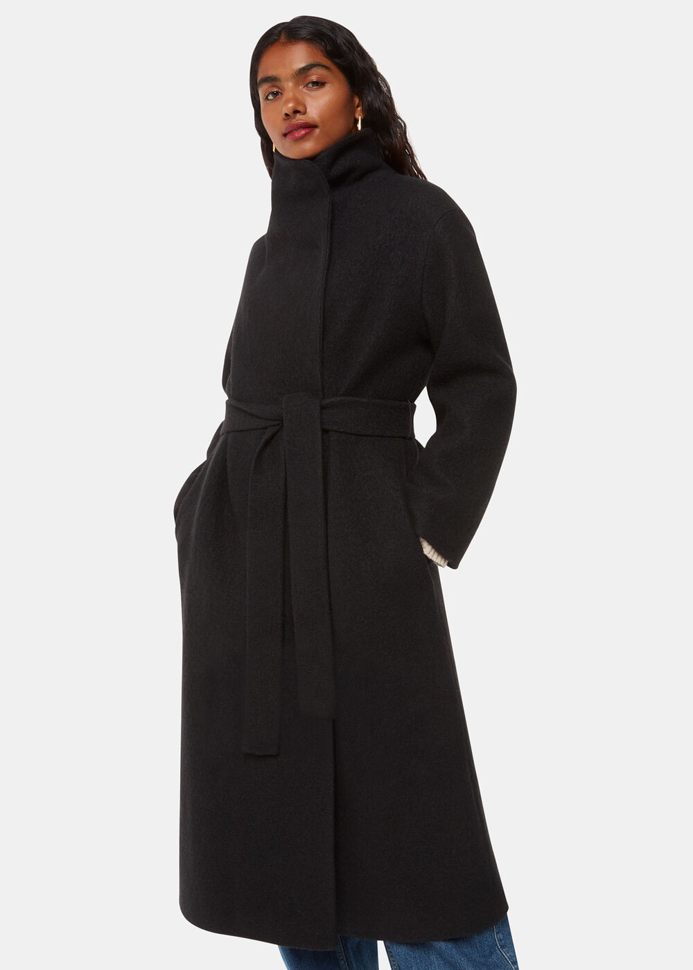 Black Morgan Funnel Neck Coat | WHISTLES | Whistles UK | | Whistles