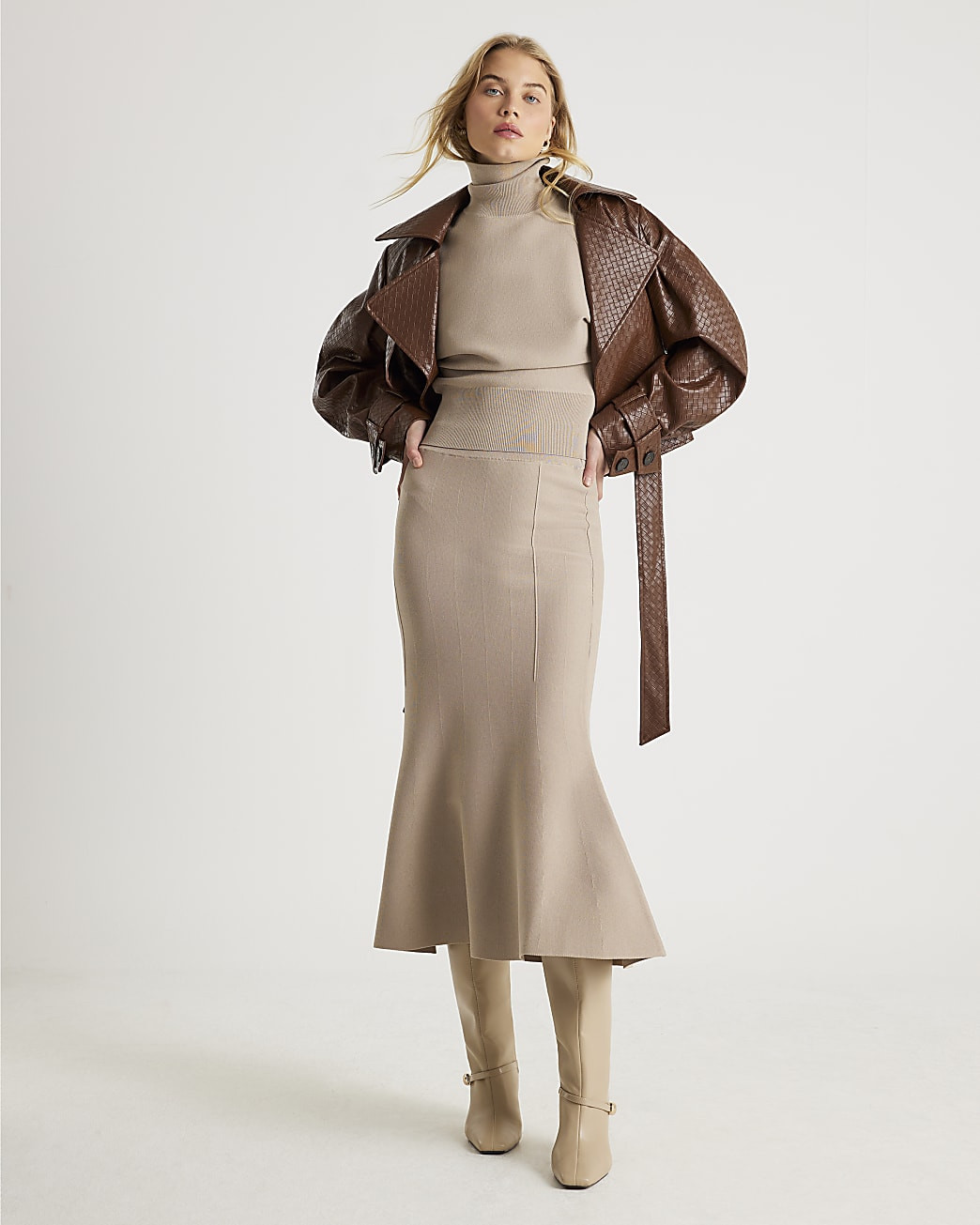 Beige Knit Puff Sleeve Top | River Island UK & IE