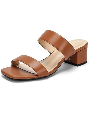 Women's Heeled Sandals Two Strap Square Open Toe Heels 2-Inch Chunky Sandals Dress Shoes Wide Fee... | Amazon (US)