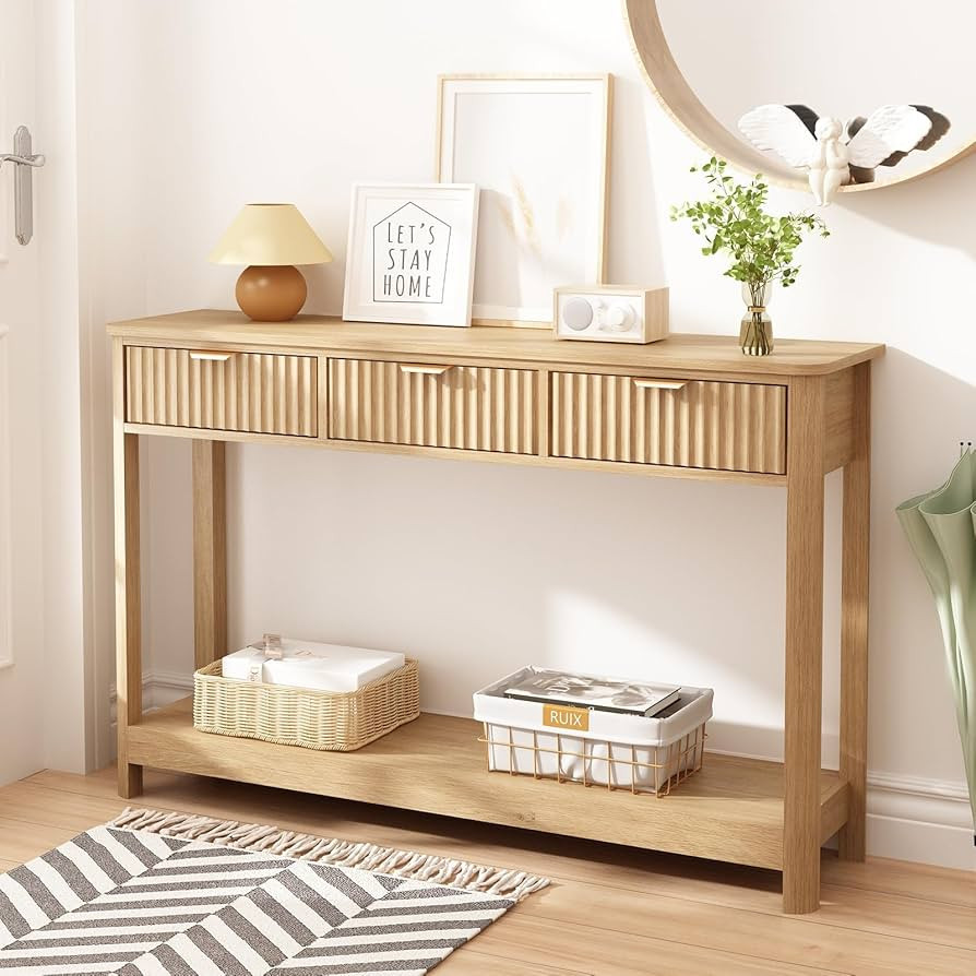 Fluted Console Table with Drawers, Modern 47.1" Entryway Table with Storage Shelf, Boho Narrow Sk... | Amazon (US)