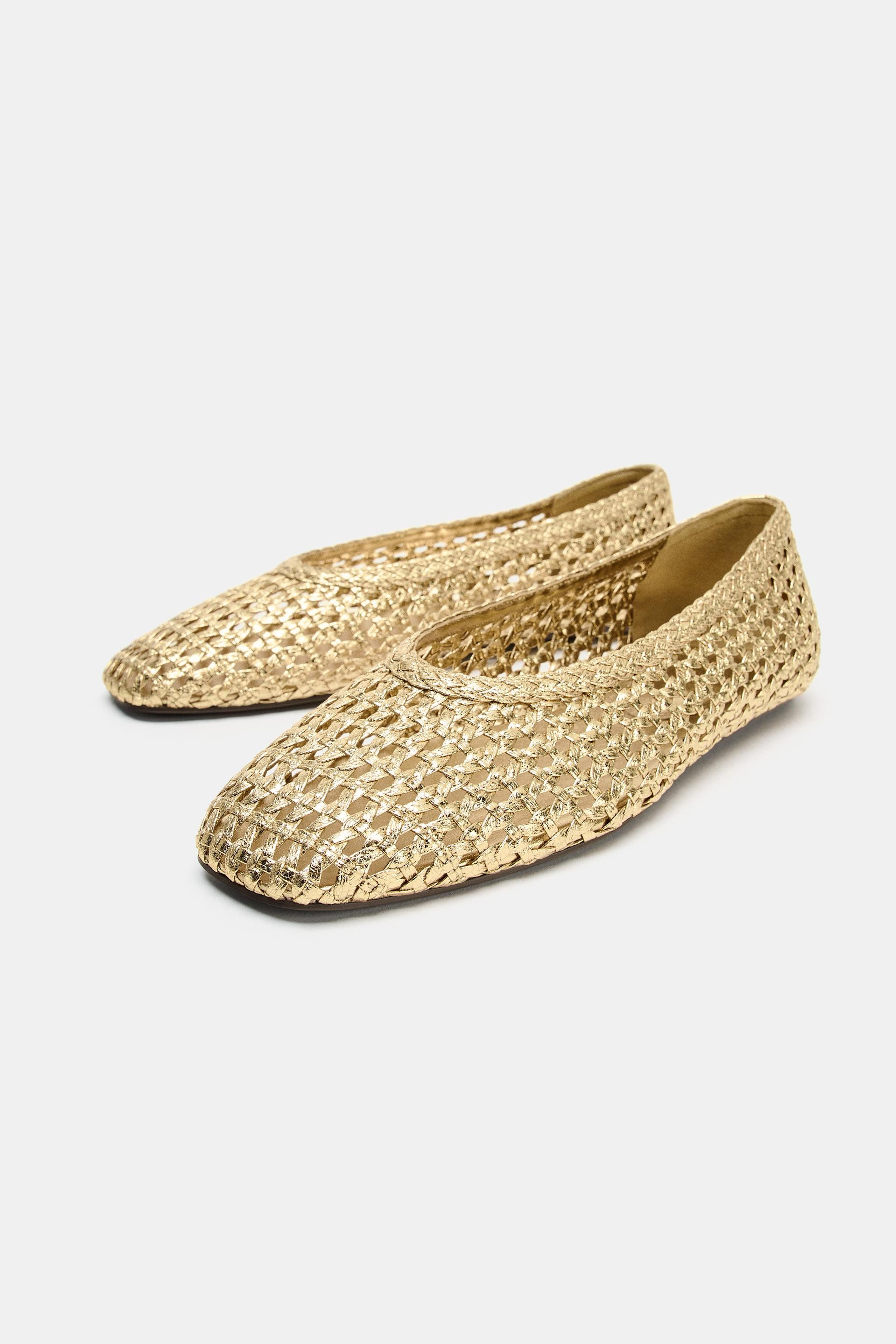 METALLIC WOVEN BALLET FLATS | Zara US