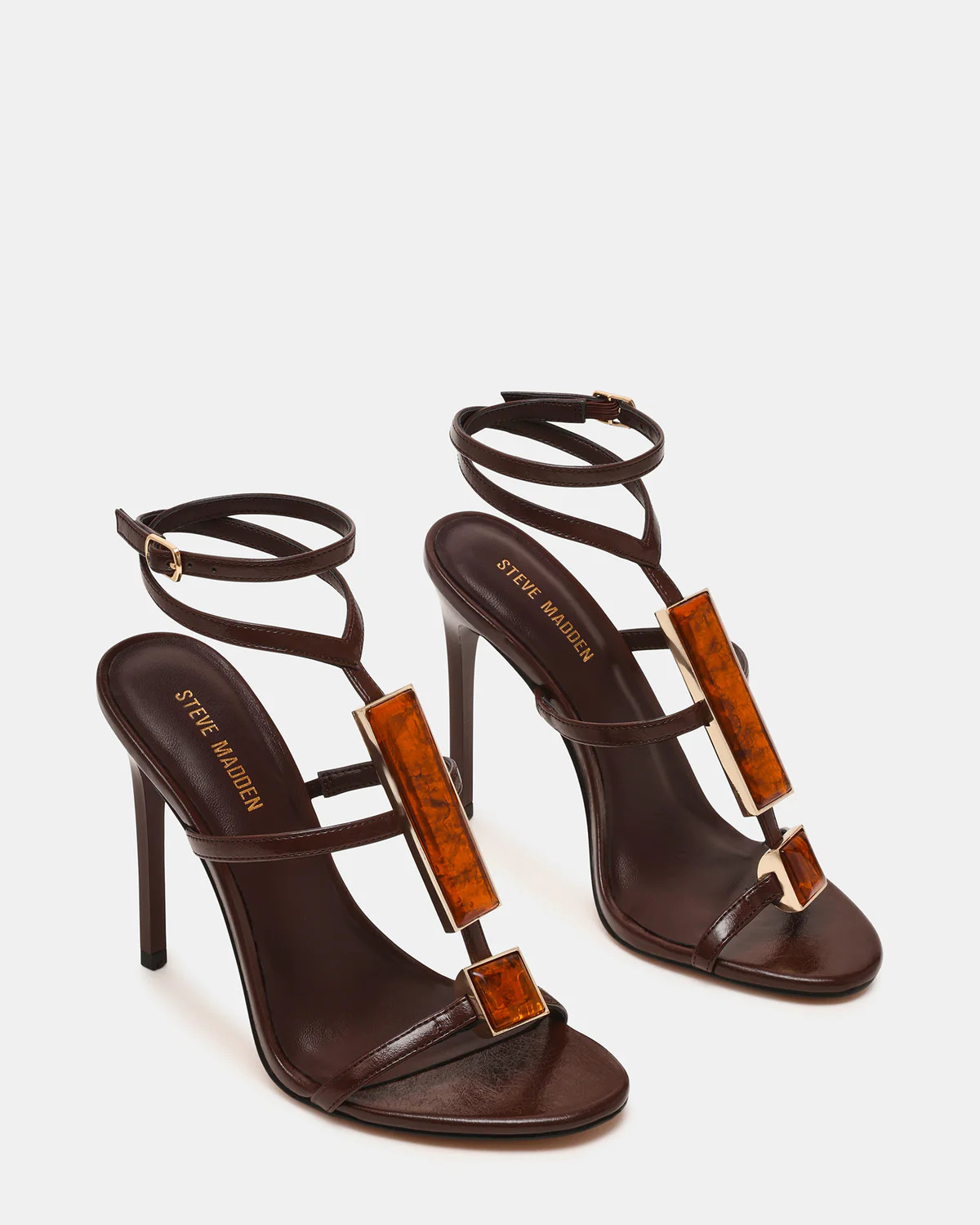 SHAYLEE Brown Stone Detail Strappy Stiletto Women's Heel | Steve Madden (US)