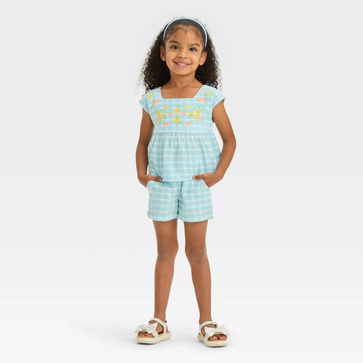 Toddler Girls' Gingham Top and Bottom Set - Cat & Jack™ Blue | Target
