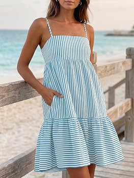 Wenrine Womens Summer Striped Mini Dress Casual Spaghetti Strap Sleeveless A Line Beach Sundress ... | Amazon (US)