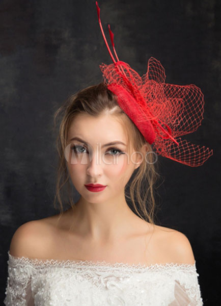 Net Wedding Hat Bridal Headpieces Feather Tulle Fascinators Hat( 15cm X 50 Cm) | Milanoo