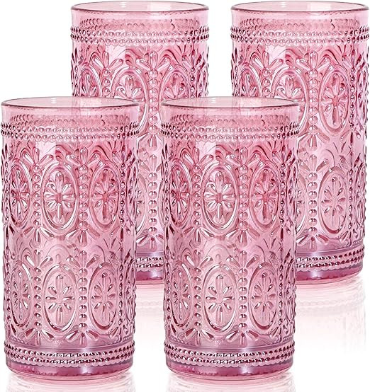 abrwyy Pink Glassware Drinking, Highball Beverage Glass Cup, Pink Glass Cups, Vintage Drinking Gl... | Amazon (US)