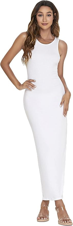 Verdusa Women's Basic Round Neck Sleeveless Solid Bodycon Maxi Long Dress | Amazon (US)