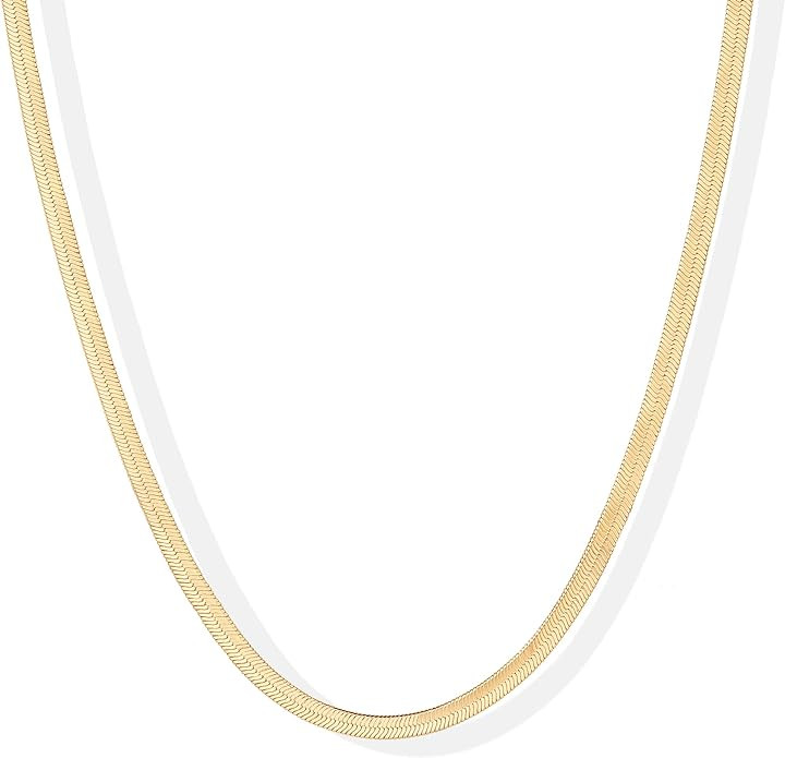 PAVOI 14K Gold Plated Curb Paperclip Box Sphere Bead Snake Herringbone and Figaro Chain Adjustabl... | Amazon (US)