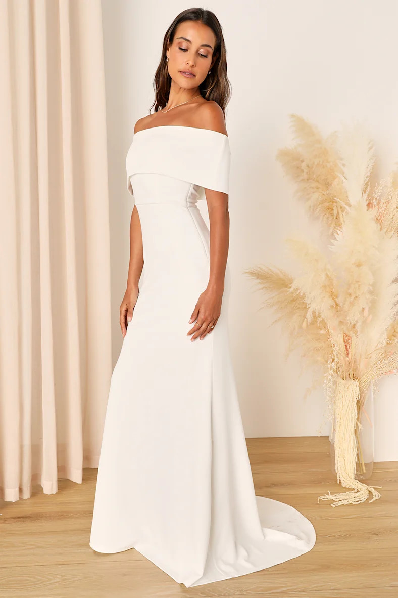 Exceptional Romance White Off-the-Shoulder Mermaid Maxi Dress | Lulus