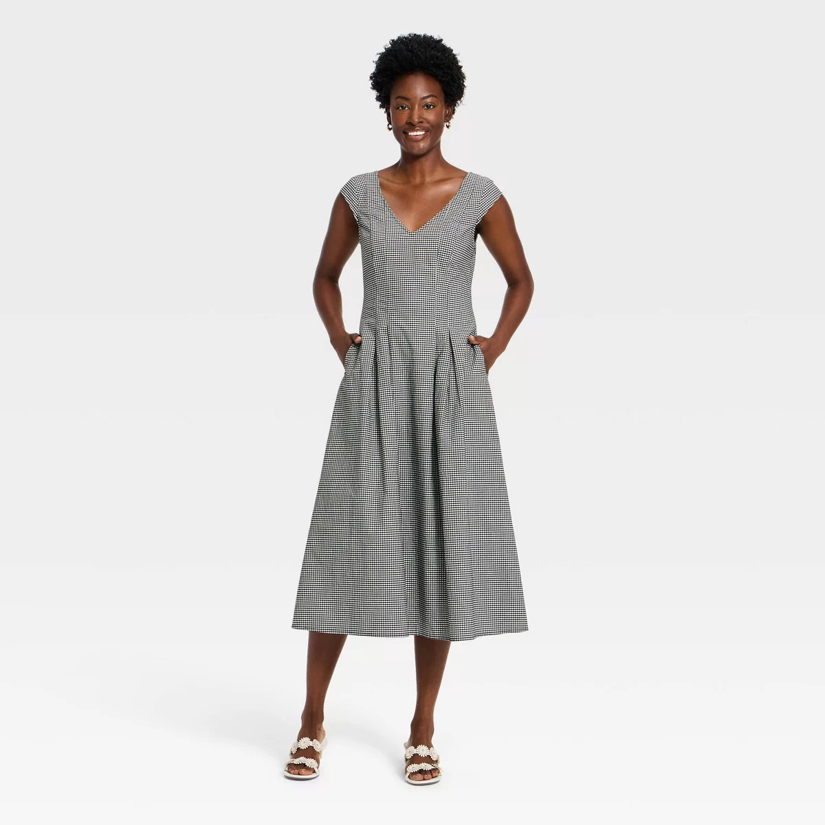 Women's Short Sleeve Corset Midi Dress - A New Day™ Black/White Gingham XL | Target