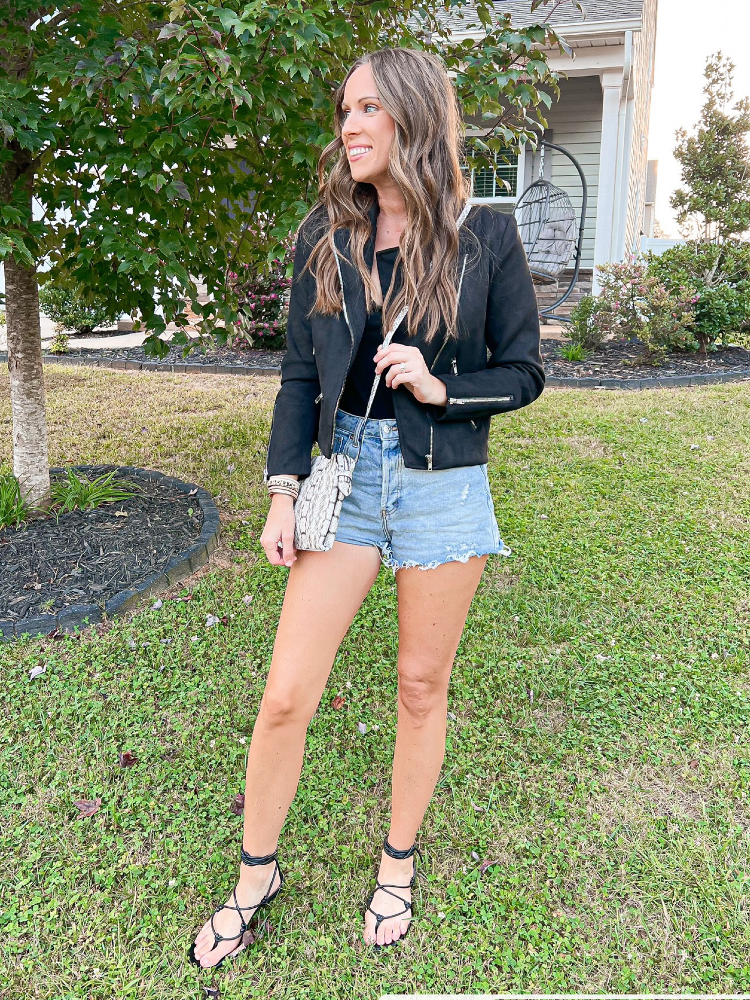 Friday night fit 🤎🖤🐆

Went to see heather McMahon for some giggles this weekend. If you know her , you know her love for sparkles and animal print.  

Unfortunately, we grabbed tickets so last minute that I threw on my go to combo - denim and black 🖤

Jacket - size small 
Shorts - size 2 
Shoes -7.5 ( old from target )
Bodysuit - target but out of stock.  Linked similar. 
Bag - old from target. Linked similar 

Amazon fashion , Amazon outfit , amazon must have , denim shorts , target shorts , weekend outfit , causal outfit , black outfit , denim , Moto jacket , amazon jacket , bodysuit , bracelet 

#LTKxPrime #LTKfindsunder50 #LTKstyletip
